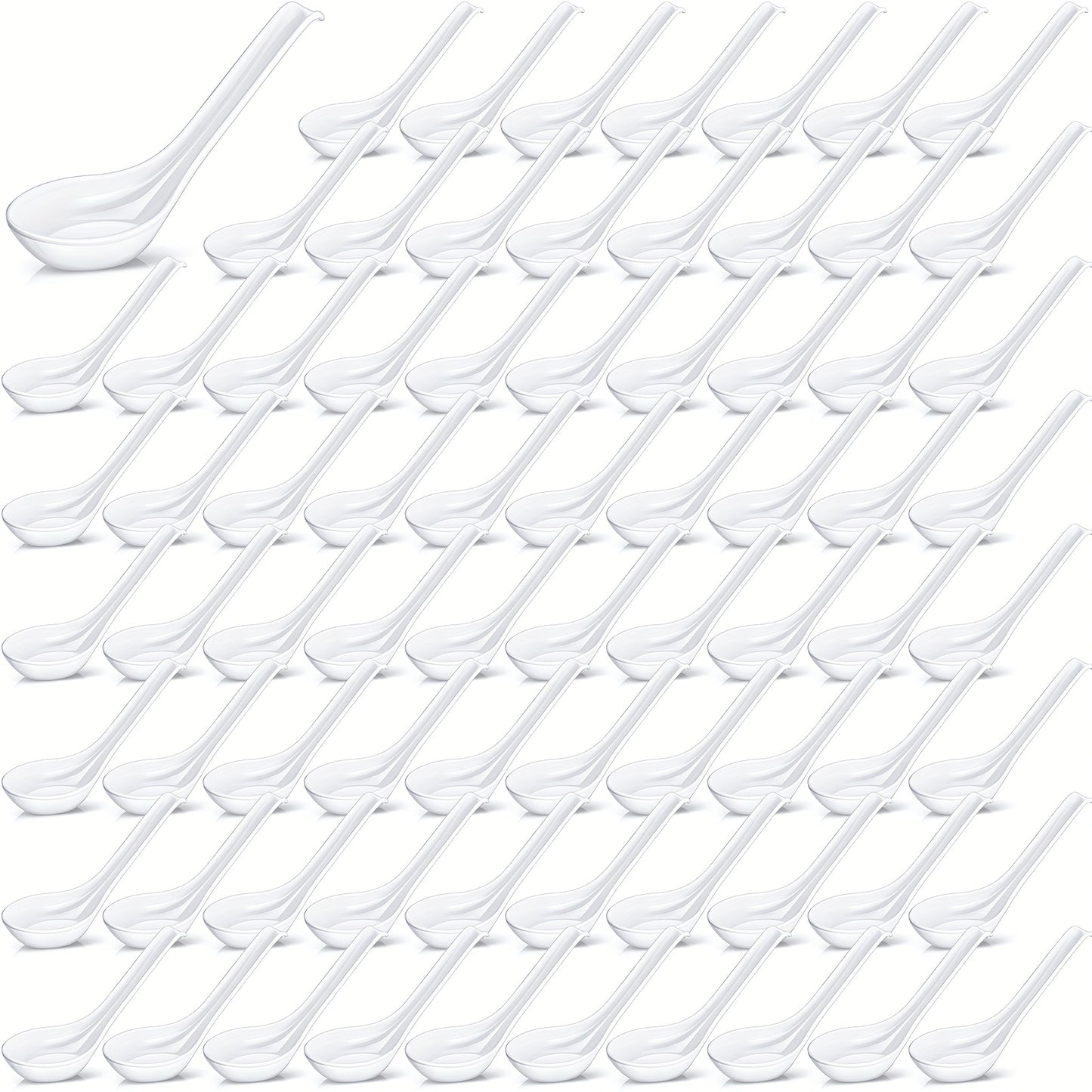 100pcs Asian Soup Spoon Large Chinese Noodle Ramen Reusable Japanese Wonton Rice Dumpling Spoon Bulk With Hook For Home Restaurant Kitchen