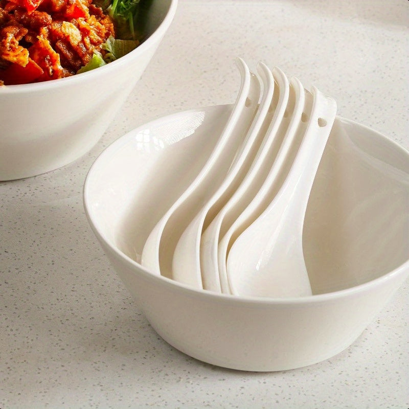 Soup Spoons Ceramic Asian Soup Spoons White Japanese Spoon Large for Ramen Pho Wonton Dumpling Miso Deep Oval Hook Design Set of 6 4 White