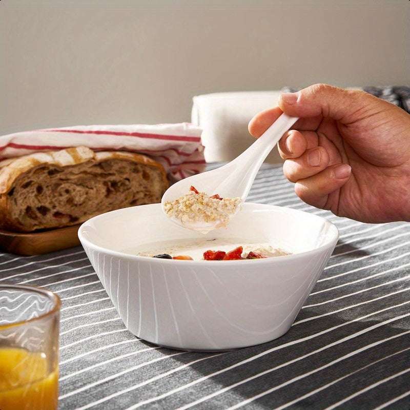 Soup Spoons Ceramic Asian Soup Spoons White Japanese Spoon Large for Ramen Pho Wonton Dumpling Miso Deep Oval Hook Design Set of 6 4 White