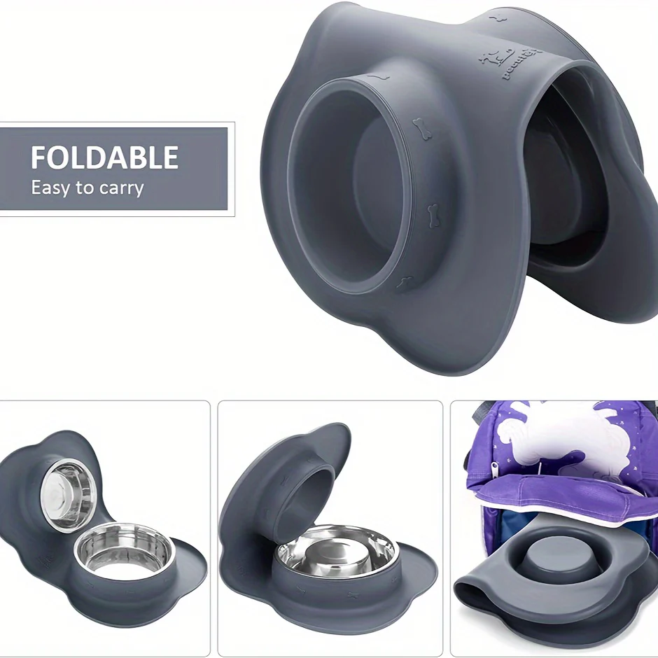 2-in-1 Dog Feeding & Watering Station, Thermoplastic Rubber Pet Bowl Mat with Stainless Steel Dual Bowls, Anti-Spill Pet Feeder, Includes Bowl Holder, Ideal for All Dog Breeds